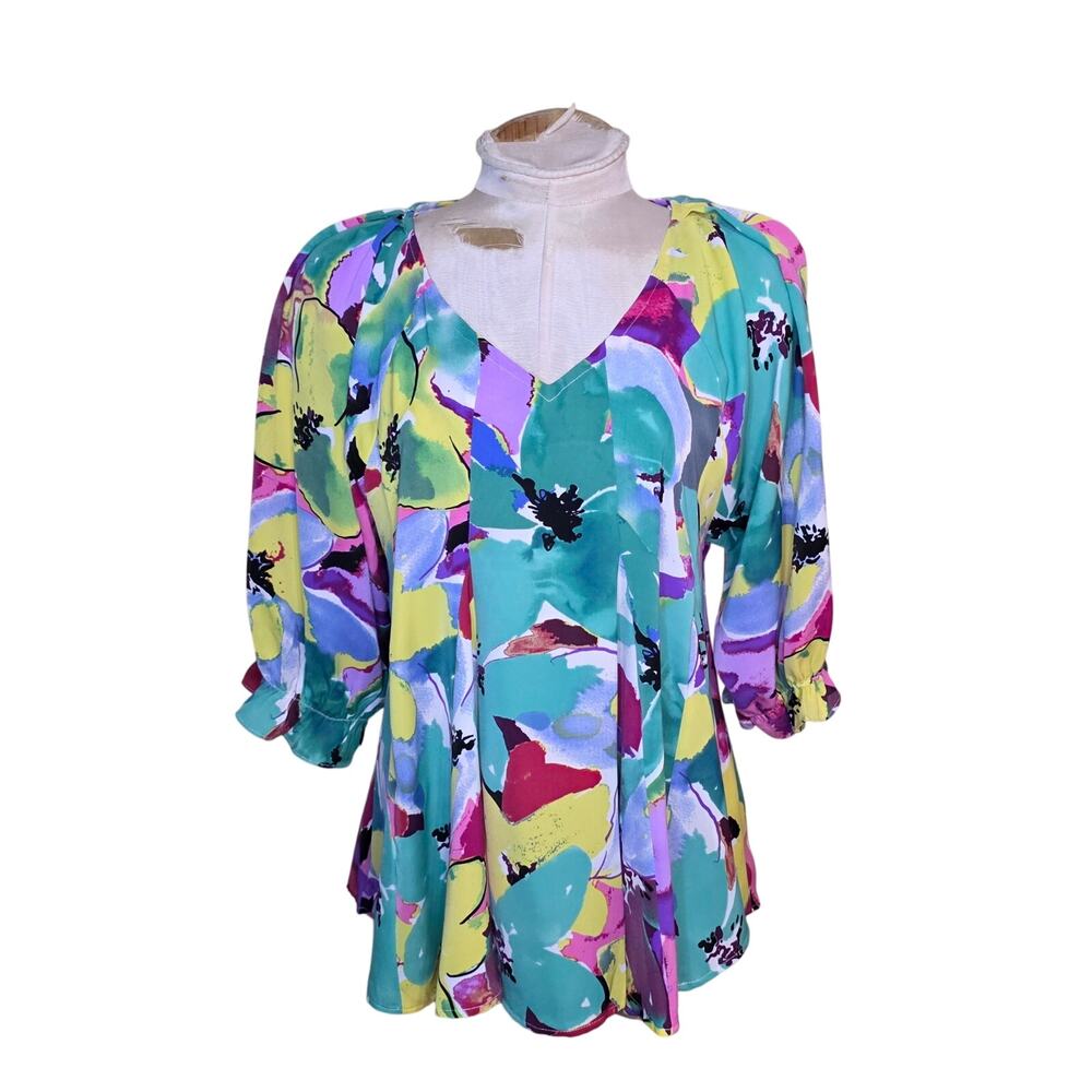 UMGEE Blouse Womens Small Multicolor Lilly Lush Emerald Mix Top